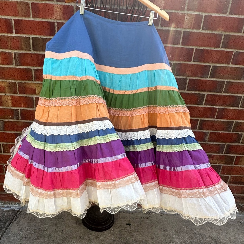 NY Collection Bohemian Feminine BOHO Peasant Colorful Tier Ruffle Lined Skirt